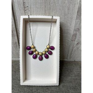 Bohemian Style Silver Chain Necklace With Purple & Yellow Stone Accents
